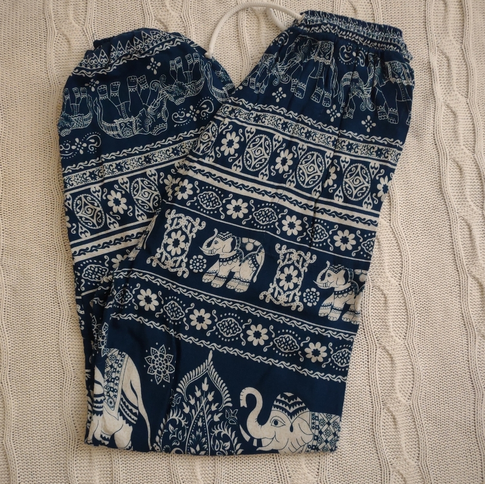 India Boutique Bohemian Joggers with Drawstring Waist and Elephant Print Sz. XS